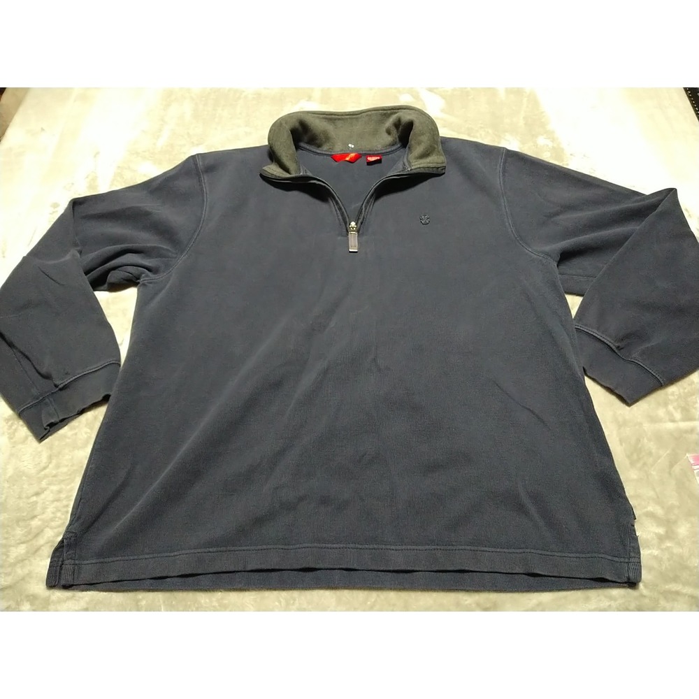 IZOD Sweatshirt Men XXL Navy 1/4 Zip Ribbed Long Sleeve Hiking Hunting Warm